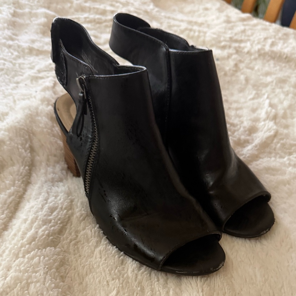 Relativity Black Peep-Toe Mules